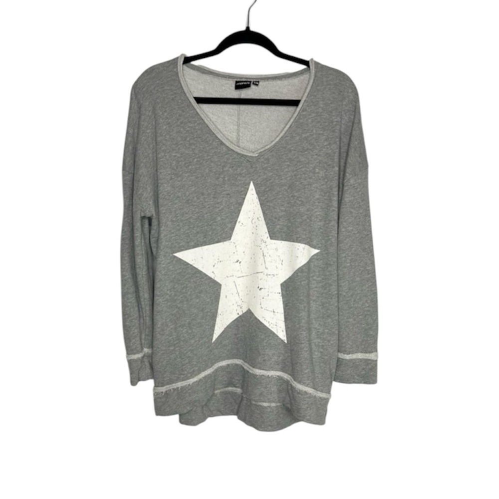 Mono B 100% Cotton Gray and White Distressed Star Oversized Sweatshirt Top